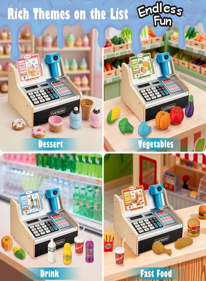 VROGTIK Wooden Cash Register for Kids with Shopping Cart Rechargeable Kid Cash Register with Scanner Gift for Kids Age 3 4 5 6 7 8 9 Year Old Pretend Play for Toddlers Toys for 3-12 Year Old Boys - Image 5